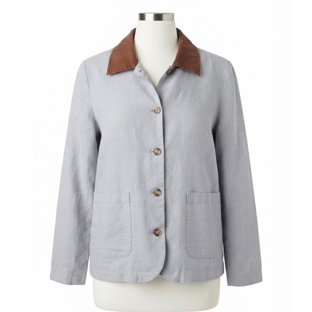 Calypso St. Barth Linen Blend Barn Jacket Chore Coat XL Blue Brown Rustic
